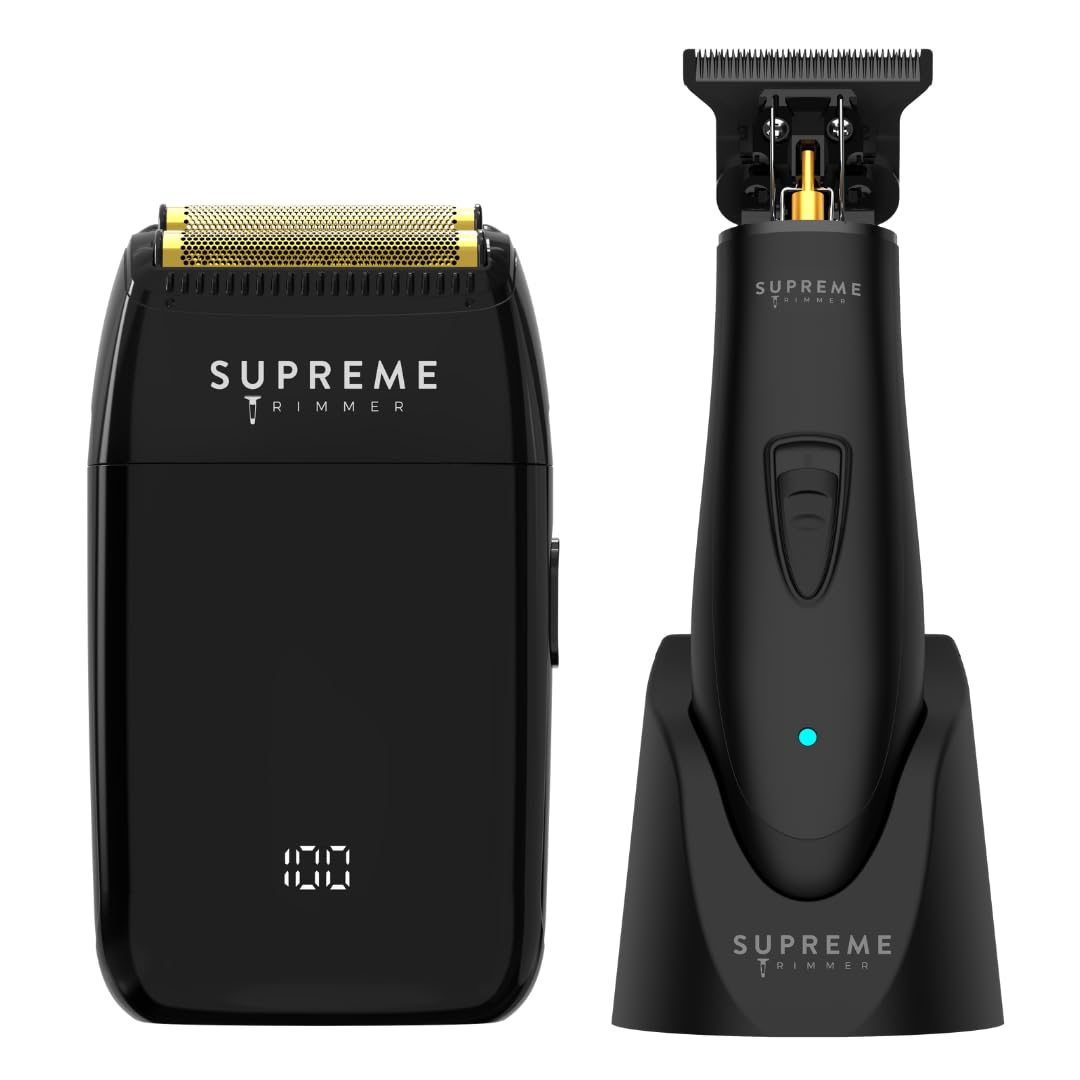Supreme Trimmer 2-in-1 Crunch Lite Foil Shaver & DLC T-Shaper Trimmer Set | ST5206 Beard Trimmer STF600 Electric Razor | Travel or at Home Hair Cutting Kit | Black