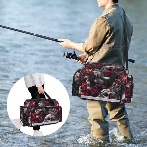 Waterproof Tactical Duffle Bag 25" Carry On Bag for EMT Tear-Resistant Gym Bag with Multi-Pocket & OSHA Reflective Travel Bags for Men Women Elegant Skull Rose2