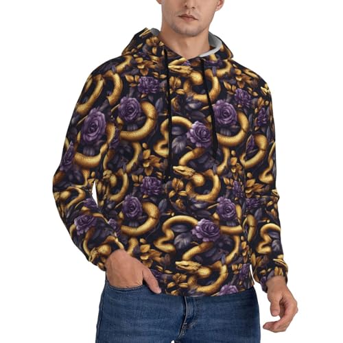 Hoodies For Men - Golden Snake Purple Rose Print Long Sleeve Casual Men'S Hoodies & Sweatshirts Pullover