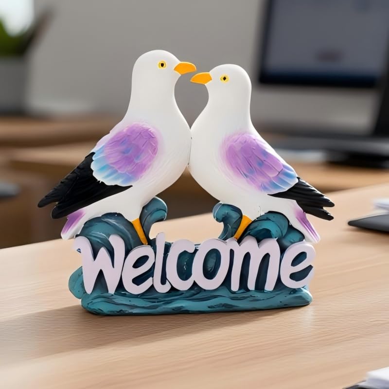 Mini estatua pareja de gaviotas para decoración