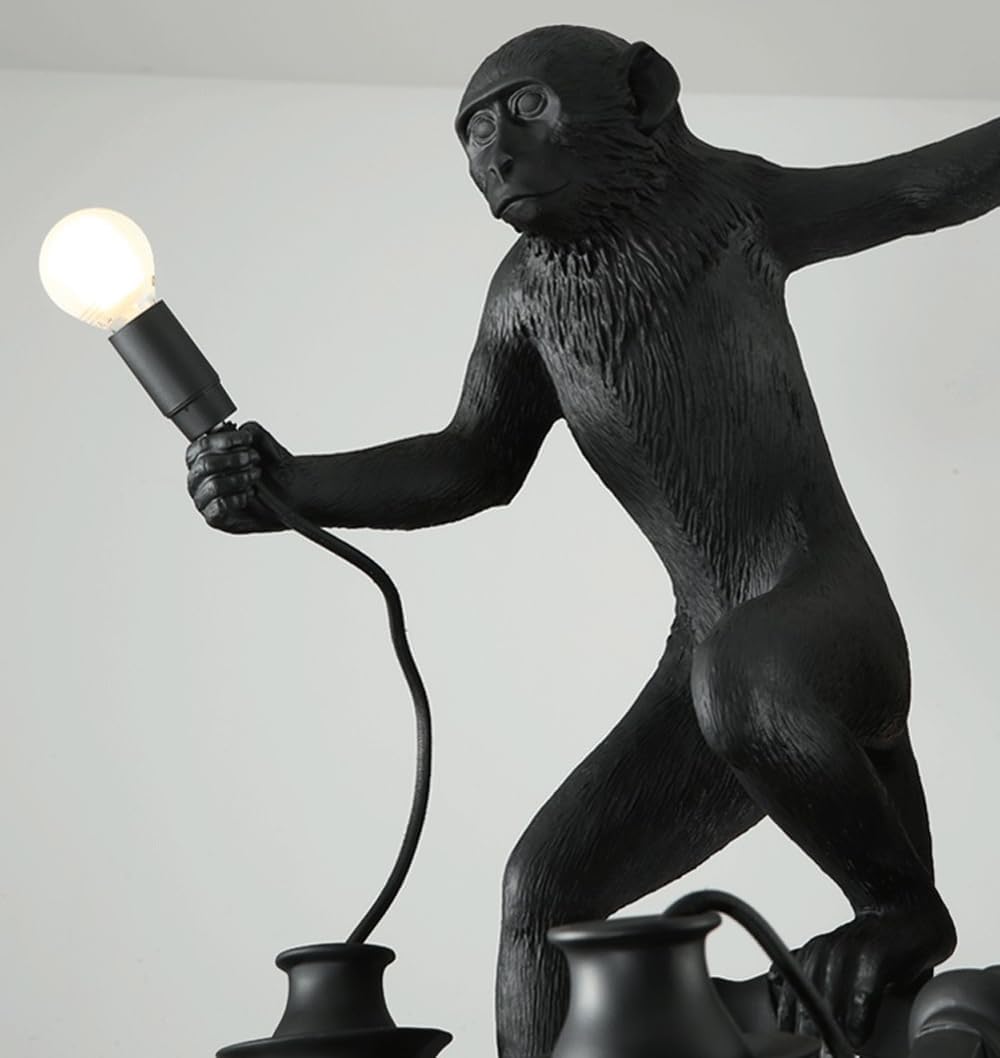 5-Lights Three Monkeys Chandelier Lighting Modern Art Resin Black Monkey Hanging Lamps for Living Room Villa Hall Lobby Bar, Large Animal Decor Light Fixture (Black Monkeys lamp)