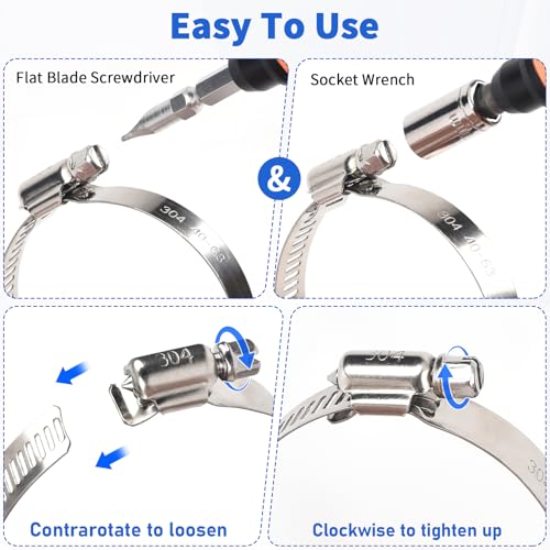 Hose Clamp 3 Inch, 10 Pack Stainless Steel Hose Clamps for 2 Inch to 3 Inch Hose Pipe, Adjustbale Worm Gear Clamps for Radiator Automotive Plumbing Duct Dryer Vent