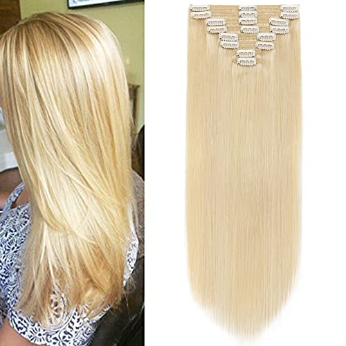 Short Hair Extensions Double Weft Clip in Hair Extensions Thick Real Remy Human Hair 10" #613 Bleach Blonde Hair Extensions 110g For Full Head 8 Pieces Hair Wefts