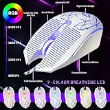 Combrite Raptor White Gaming Keyboard And Mouse Set With Large Mouse Pad, Rainbow LED Illustrated Keys, USB Wired Desktop Combo, UK Layout, For Desktop PC, Laptop, PS4, PS5, Xbox One - Image 4