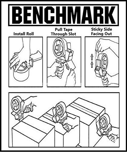 BENCHMARK - Packing Tape Dispenser Gun (2 Pack) - Plus 4 Free Rolls of Packaging Tape - Side Loading 2 Inch Lightweight Ergonomic Industrial Gun for Shipping, Moving, Carton and Box Sealing