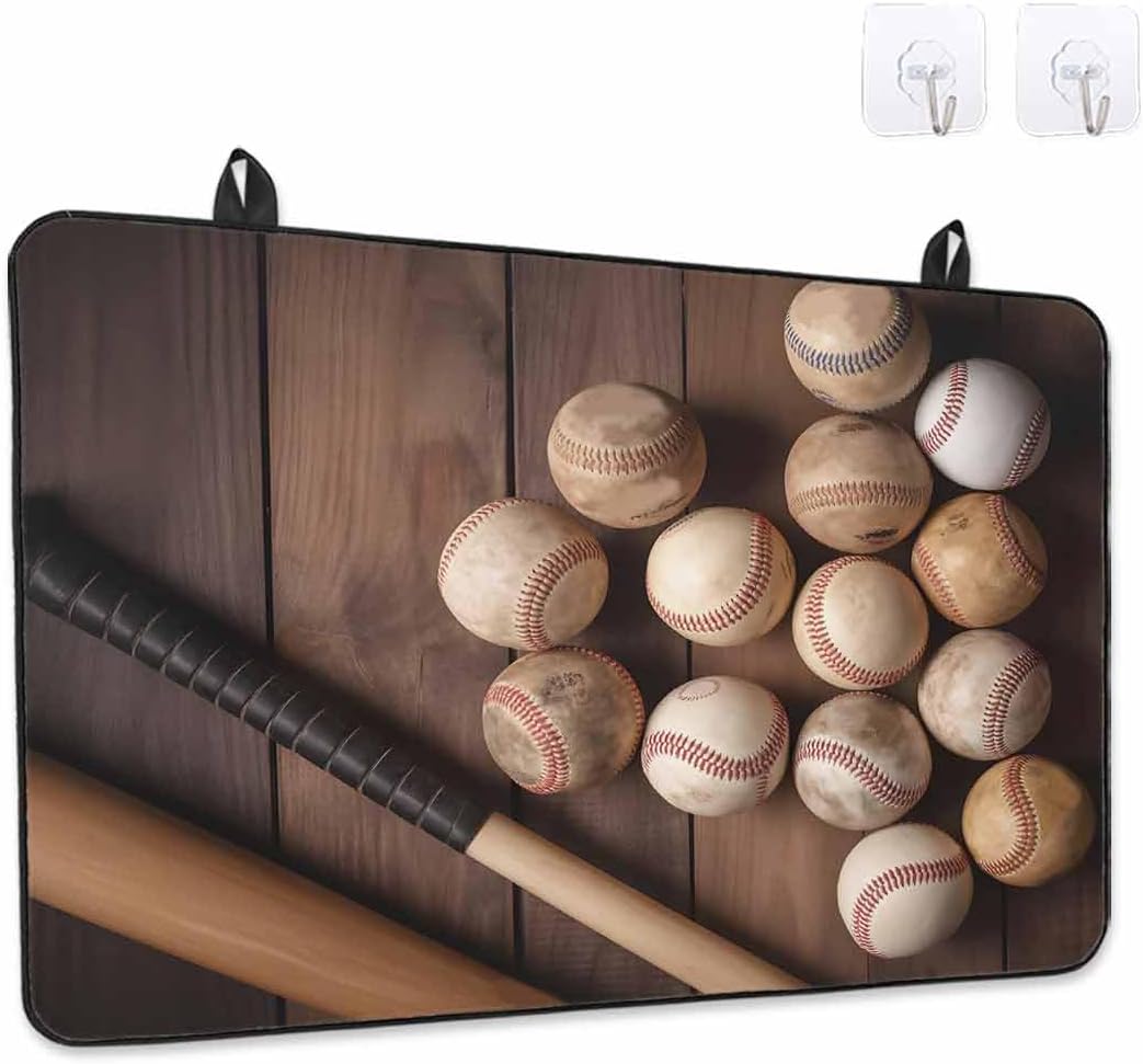 Baseballs Stove Top Covers for Electric Stove, Vintage Baseball Bat Sport Games Brown Wooden Grain Glass Ceramic Stove Cover Foldable Rubber Mat Heat Resistant Cooktop Protector for Kitchen 28''x20''