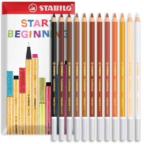 STABILO Chalk-Pastel Pencil CarbOthello - Pack of 12 - Warm Neutral Set in Envelope Gift Packaging