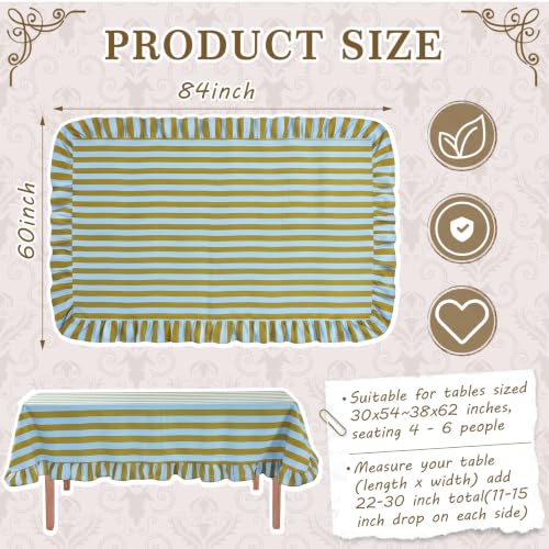 Tudomro Striped Tablecloth, Rectangle, Olive Green, Light Blue, 84'' X 60'' by Tudomro - Used condition - Image 2