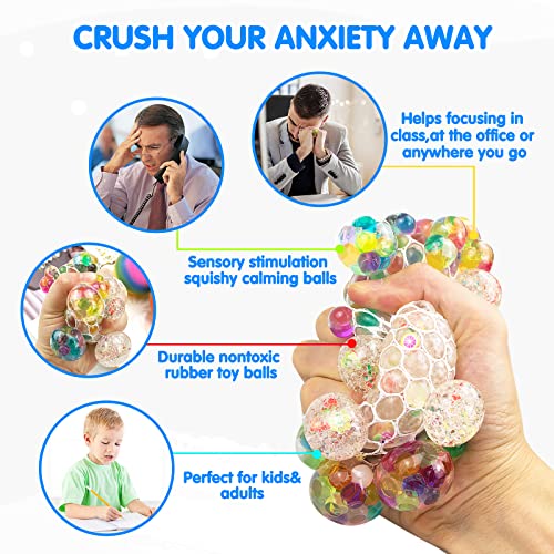4Pcs Squishy Balls And Mesh Grape Balls With Multiple Sizes And Resistances, Anxiety Relief And Sensory Stress Squeeze Toys Relieve Pressure Balls #TOP2