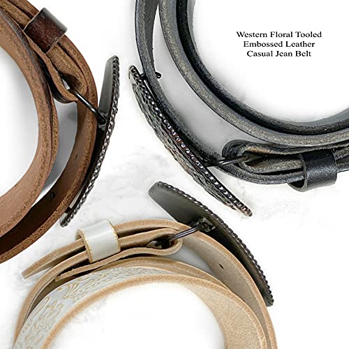 Western Fashion Style Floral Engraved Buckle Full Grain Genuine Leather Belt 1-1/2" (38Mm) Wide, Multi-Style Options (Brown, 32) #TOP4