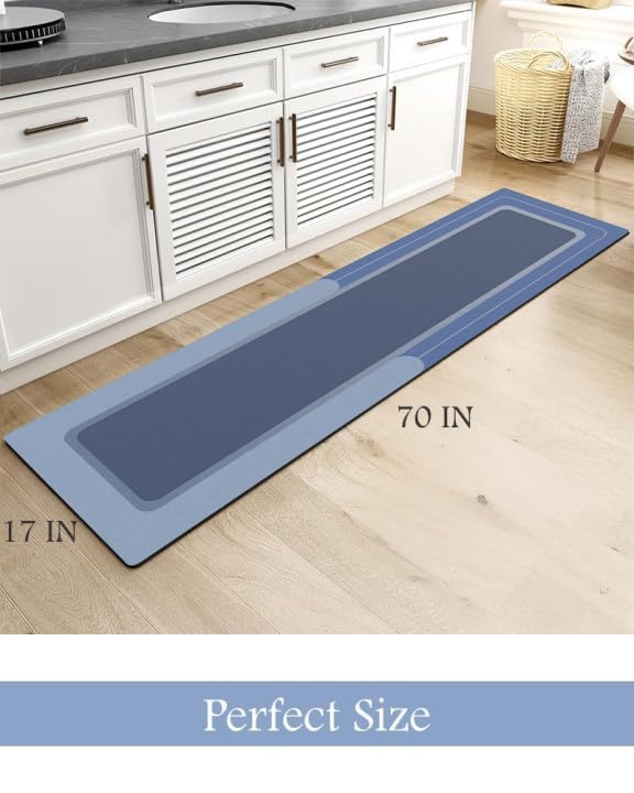 Image of MontVoo-Bath Mat Rug Long Non Slip Super Absorbent Bathroom Runner Stain Resistant Quick Dry Thin Bathroom Mat Fit Under Door-17 inchx70 inch,Navy