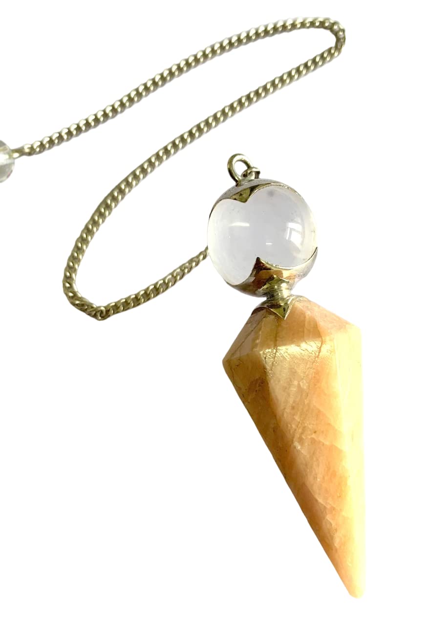 CRYSTALMIRACLEcrystalmiracle Moonstone with Quartz Dowser Pendulum Healing Crystals, Metaphysical Divination Gemstone Pendulum Crystal Reiki Feng Shui, Meditation, Gift for Men Women