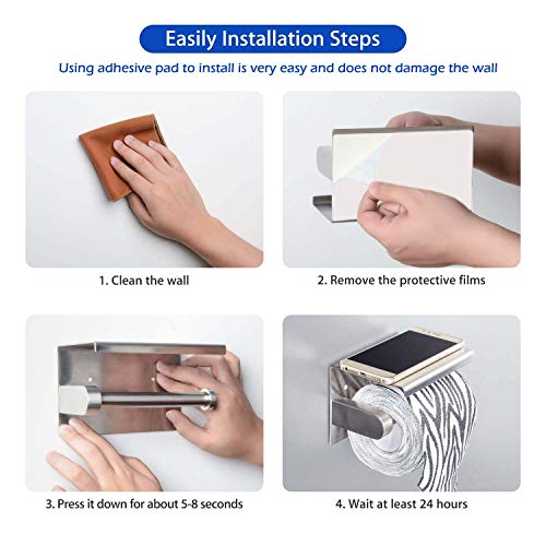 Waydeli Toilet Paper Holder With Phone Shelf, Fit Mega Rolls, Tissue Roll Dispenser With Storage Shelf, Sus304 Stainless Steel, 3M Adhesive No Drill Or Wall-Mounted With Screws - Brushed Nickel #TOP4