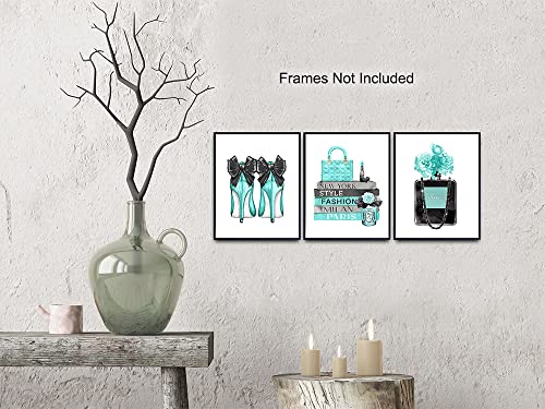 Image of Glam Wall Decor - Designer Perfume, Shoes, Handbags - High Fashion Design Gift for Fashionista - Luxury Couture Wall Art Poster Picture Print Set for Women, Teens, Girls Bedroom