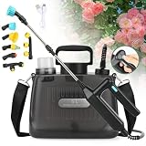 Battery Powered Sprayer,1.35 Gallon, USB Rechargeable Handle, 6 Mist Nozzles, 32' Telescopic Wand, Adjustable Shoulder Strap, Visible Water Level, for Yard, Lawn and Garden, Gray