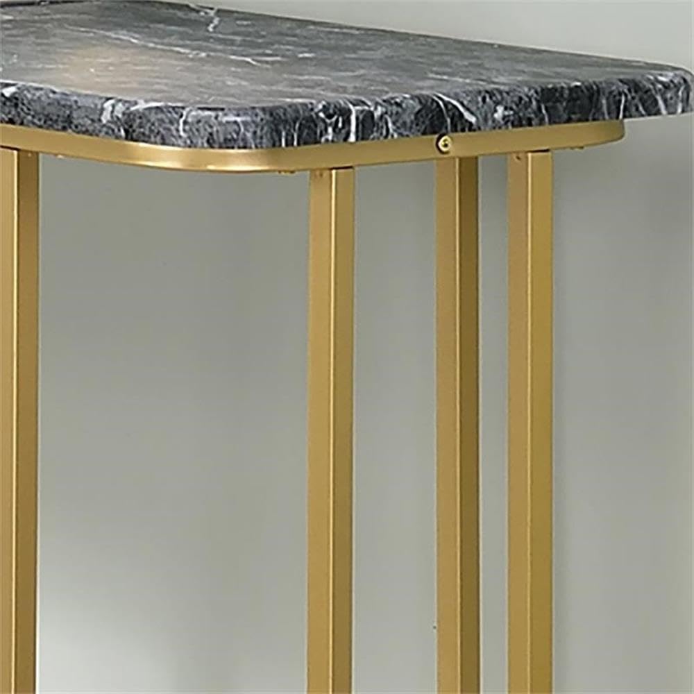 BOWERY HILL Contemporary Metal Console Table, 47.25" W x 17.75" D x 30.5" H, Faux Marble Top, Steel Base, Black and Gold Finish, Sleek Rounded Corners, Rectangular Table for Living Room Decor