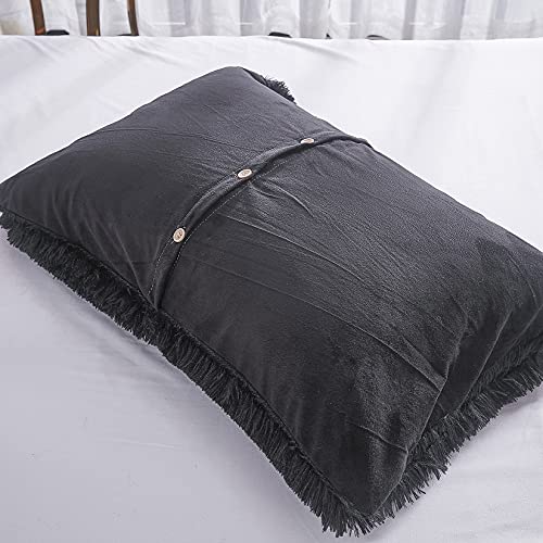 Werdim Shaggy Fluffy Faux Fur Duvet Cover Set Button Closure Velvety Bedding Set Comforter Cover With Pillowcases Black, King Size #TOP4