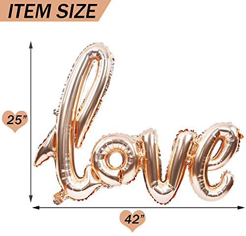 Large Rose Gold Love Foil Balloons Banner,42 Inch Mylar Foil Letters Balloons Reusable Ecofriendly Material For Wedding Bridal Shower Anniversary Engagement Party Decorations Supplies #TOP2