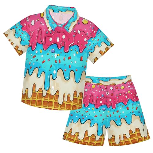 Image of Boccsty Ice Cream Drip Boy Summer Shorts Sets Hawaiian Toddler Boys T-Shirt & Pants 2 Pcs 3T-10T