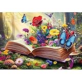 2000 Piece Jigsaw Puzzle for Adults, Magical Butterfly Flying Out of Book, Recycled Thick Cardboard, Lettered Back Guide, Challenging Art Puzzle Gift, 39 x 28 in