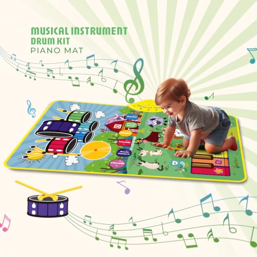 Image of 3-in-1 (Bull & Sheep ) Baby Piano Mat for , Piano & Drum Mat with 2 Sticks, Animal, Piano, and Drum Sounds, Educational Toy for 12 Months+, Ideal for 1-3 Year Toddler - Design
