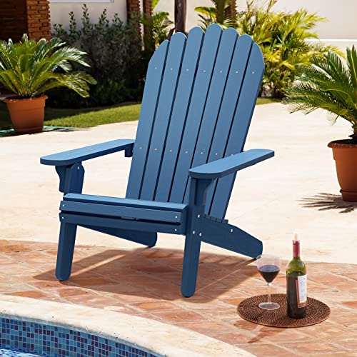 Dwvo Adirondack Chair, Weather Resistant Poly Resin Fire Pits Chair, Wood Grain Polystyrene Outdoor Chairs For Patio Pool Deck Lawn And Garden, Navy Blue #TOP4