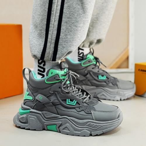Image of Men'sHigh-Top Chunky Sneakers: Stylish Structural Accents, Trendy Dad Shoe Design, Comfortable Thick Sole & Durable Upper-Street Outfits & Urban Fashion Ensembles