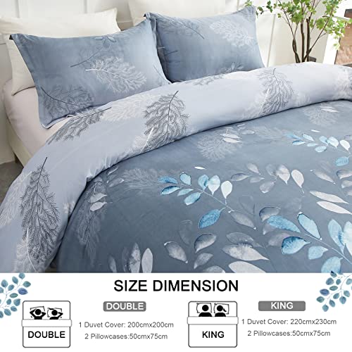 DJY Floral Duvet Cover Double Blue Leaves Bedding Set, Reversible Lightweight Bedding Sets 3pcs with Zipper Closure (Double, 200x200cm) - Image 4