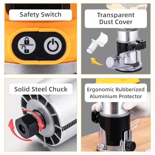 TOPWAY Brushless Cordless Handheld Wood Trimmer Router 18V – Compatible with DEWA.. DCB184 Battery, Variable Speed, Aluminium Base, 3 Collets (1/4", 6mm, 8mm), No Battery 102779 7 TOPWAY Brushless Cordless Handheld Wood Trimmer Router 18V – Compatible with DEWA.. DCB184 Battery, Variable Speed, Aluminium Base, 3 Collets (1/4", 6mm, 8mm), No Battery 102779 - Image 7