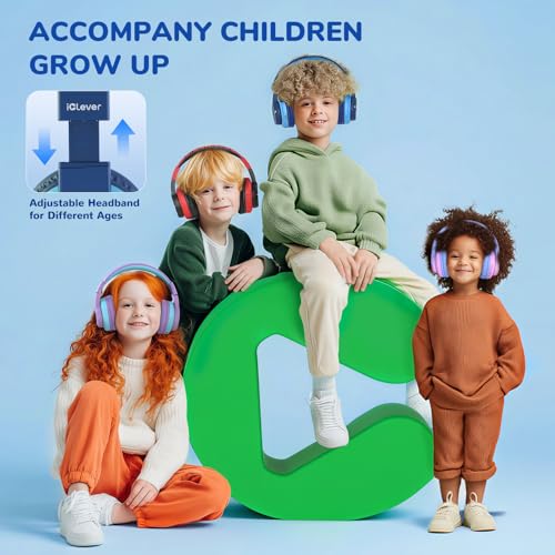 Image of iClever BTH12 Kids Bluetooth Headphones,Colorful LED Lights Kids Headphones Wireless,74 /85dBA Safe Volume,85H Playtime,Fast Charging,Bluetooth 5.2,Over Ear,Built-in Mic for iPad /Tablet /Airplane,Blue
