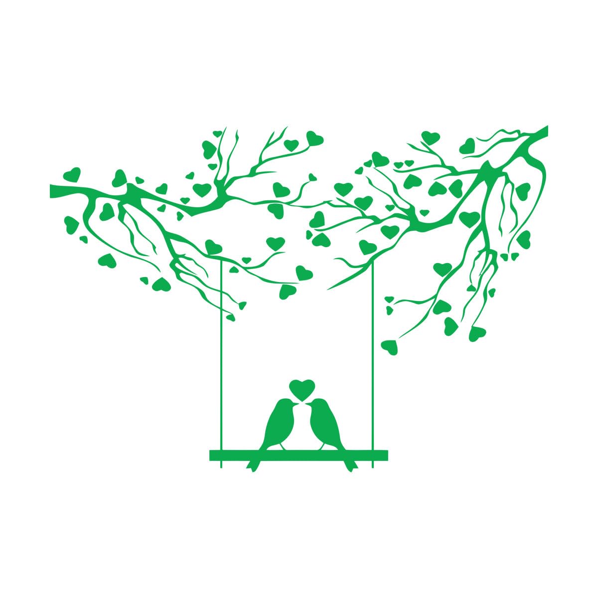Vinyl Wall Decals Birds Tree Branches Heart Love Romance Swing 32x46.6cm Easy Installation Small Green โ image 1