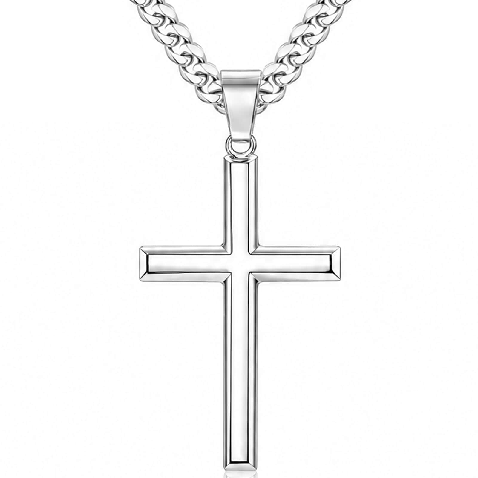 TenKa Cross Necklace for Men, 316L Stainless Steel Mens Cross Necklaces, Bold Silver & Gold Pendant with Waterproof 5mm Cuban Chain 18-30 Inch