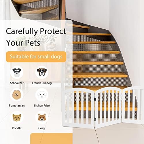 GYMAX Foldable Pet Fence, Freestanding Dog Gate with Wooden Frame and Metal Hinges, Safety Indoor Barrier for Kitchen, Doorway and Stairs