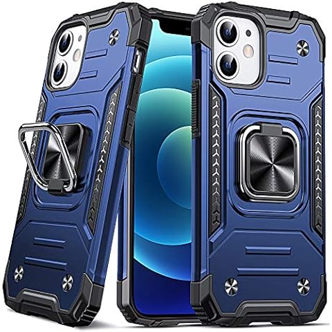 DASFOND Designed for iPhone 12 Mini Case, Military Grade Shockproof Protective Phone Case Cover with Enhanced Metal Ring Kickstand [Support Magnet Mount] for iPhone 12 Mini 5.4 inch, Blue Cover