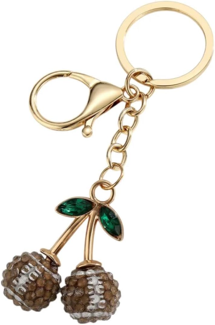 Sports Ball Cherry Keychain Cute Rhinestone Ball-shaped Cherry Key Ring