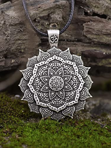 HAQUIL Mandala Flower of Life Necklace, Buddhist Lotus Flower Om Mandala Pendant, Faux Leather Cord3