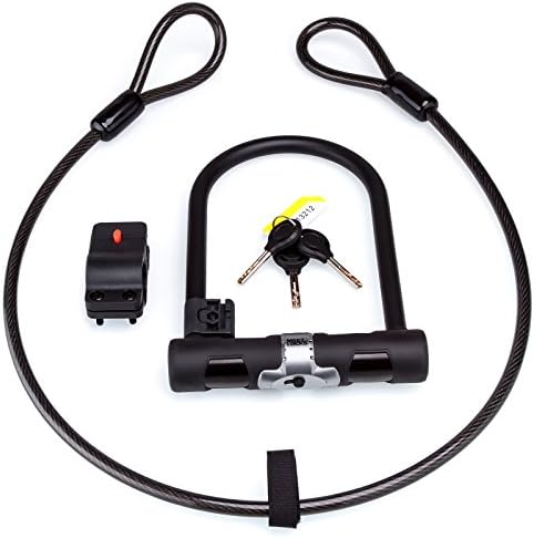 MEETLOCKS Bike U Lock, Heavy Duty High Security Bike D Lock, 14mm Shackle and 10mm*1.2m Flex Cable with Mounting Bracket and 3 Keys for Road Bike, Mountain Bike, Electric Bike, Folding Bike