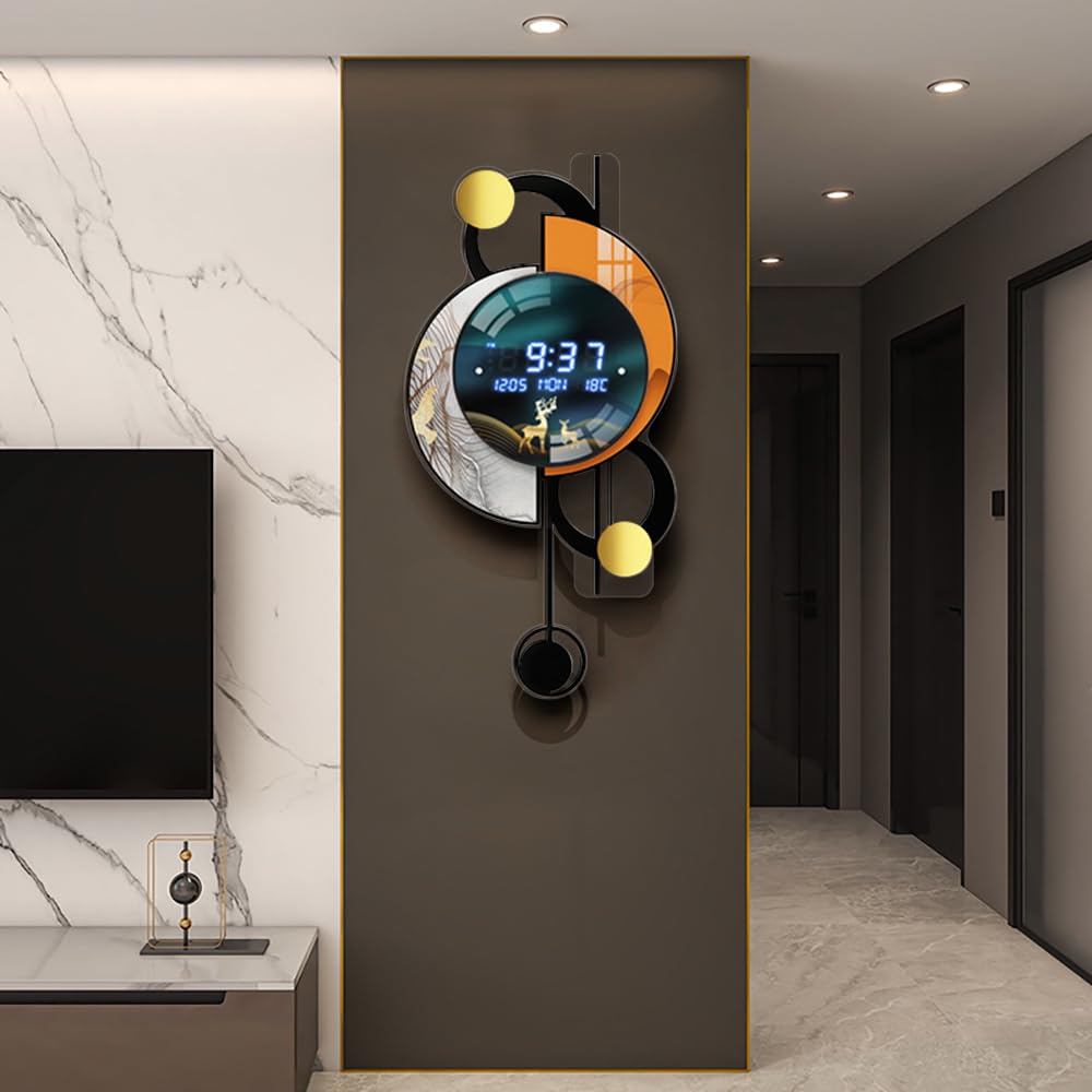 Homary 67 cm LED Wanduhr Modern Multifunktional – Sprachgesteuerte Wanduhr Modern Design mit Digitalanzeige, Temperatur, Datum und Alarmfunktion für Wohnzimmer, Büro, Schlafzimmer– Ideal als Wanddeko