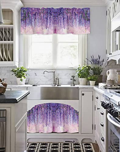 Purple Valances For Windows, Purple Weeping Flower Kitchen Curtains, Bathroom Curtains Window Rod Pocket Short Curtains, Purple Valance Curtains 54X18 Cafe Curtains, Kitchen Window Curtains Over Sink #TOP3