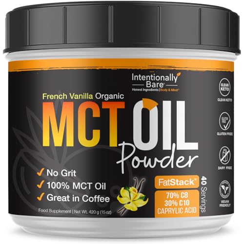 Intentionally Bare MCT Oil Powder French Vanilla MCT Coffee Creamer - C8 MCT Oil Powder for Energy & Metabolism - No Grit Keto Energy Blend Excellent in Baking, Shakes & Creamer for Coffee - 40 Ser