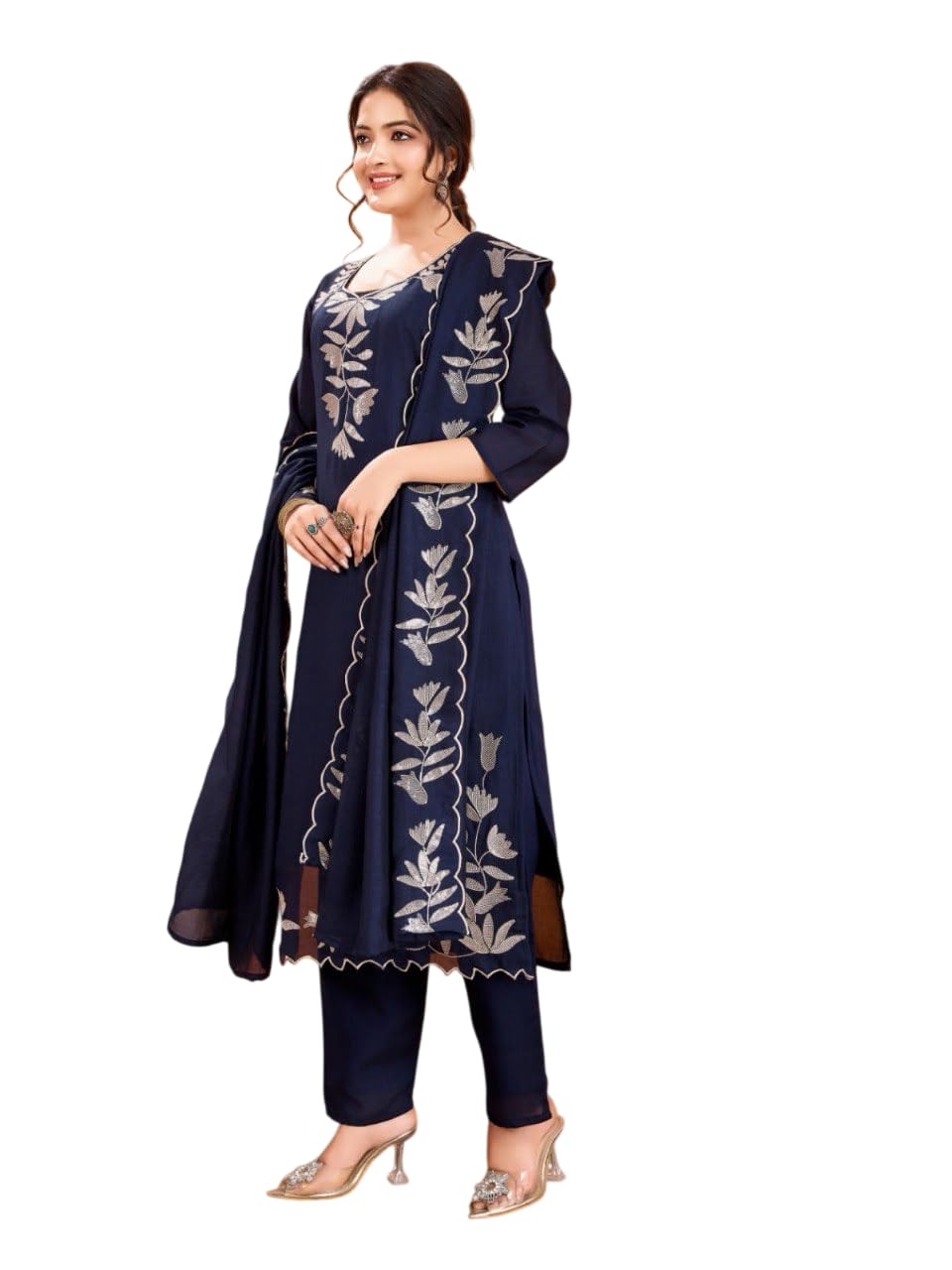 Women's Beautiful Heavy Premium Vichitra Silk Stitched Flared Regular Kurta with Pant and Embroidered Work Dupatta Sets for Any Occasion for Women-picture-27