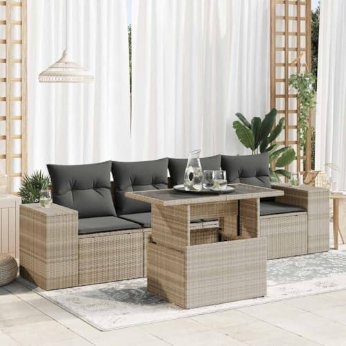 Homgoday Sofa Jardin Conjunto Jardin Sofa Jardin Exterior Set de sofás jardín y Cojines 5 pzas ratán sintético Gris Claro Rattan Garden Furniture con Cojines sin almacenaje Gris Claro