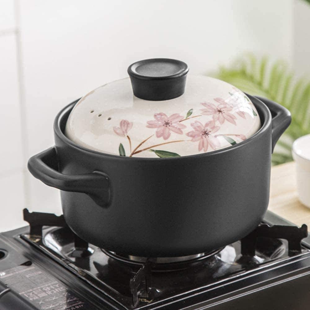 Cazuela Cazuela de Barro Resistente Redonda de Cerámica con Tapa Olla de Barro de Doble Asa para Guiso-A_2.4L (A 2.2L) (A 2.2L) (A 2.2L)