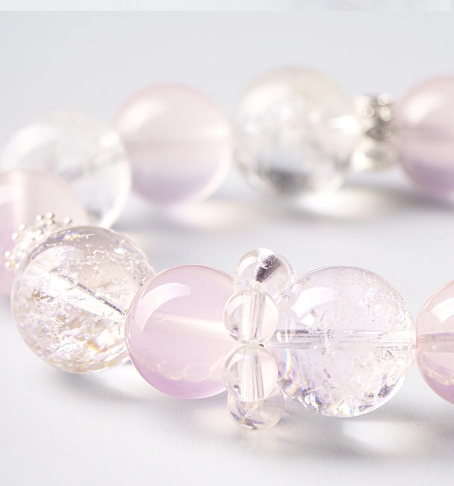 Braccialetto di Cristallo di Quarzo Rosa con Perline di Pietre preziose Naturali, Braccialetti di Cristallo energetici lenitivi, Braccialetti Elastici con Perline per Donne e Ragazze