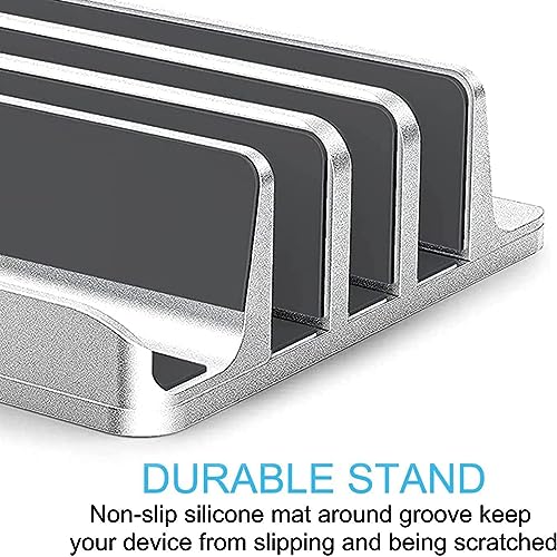 SOMKTN Vertical Laptop Stand Holder 4 Slots - Aluminum Space-Saving Multiple Notebook Stand Holder - Adjustable Dock Size Desk Organizer Fit All MacBook/Surface/Chromebook/Samsung/HP/Dell/Tablet