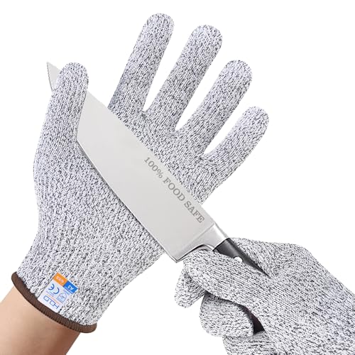 HANDLANDY Cut Resistant Gloves for Adult & Kids, Food Grade Anti-Cut Safety Gloves for Cooking Mandolin Meat Cutting Fishing 1 Pair Small-Adult Grey