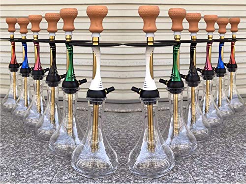 X-xyA Shisha Set Luxuxlegierung Glas Huka mit dem Silikon-Schlauch, Red Clay Bowl und Kohle Clip,Schwarz – Bild 4