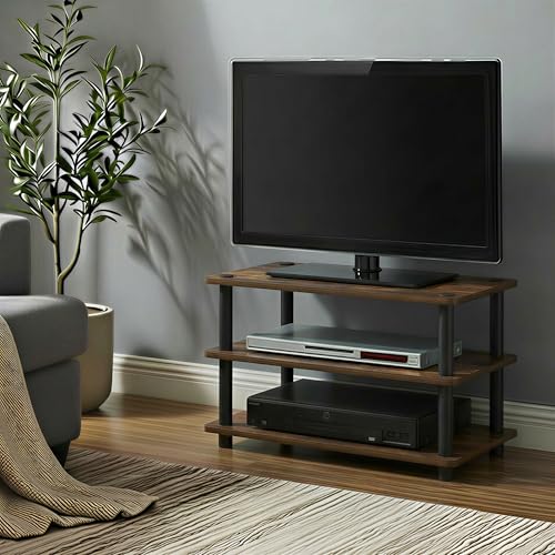 Image of Furinno Turn-N-Tube TV Stand, 3-Tier Corner Entertainment Center with Shelves, Toolless TV Console for TV up to 32 Inch, Open Back, Easy Assembly, for Living Room, Bedroom, Amber Pine