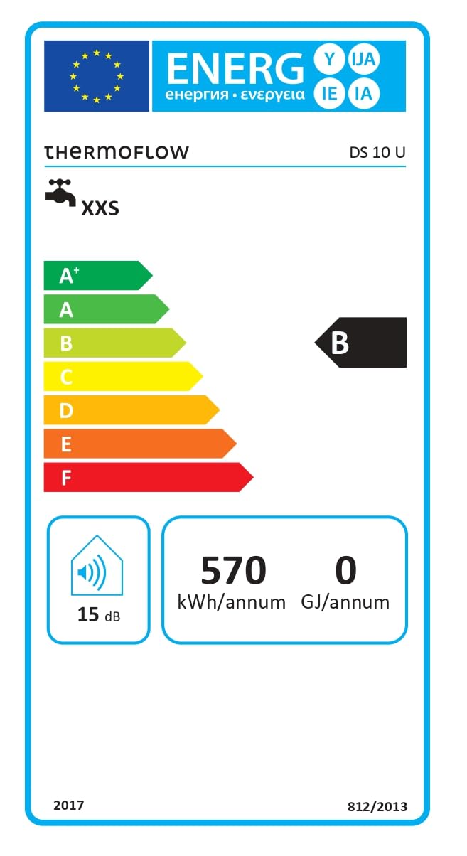 Thermoflow DS 10U - Calentador de agua caliente (10 L, conexión G 1/2", 30-65 °C, 65 °C en 21 min)