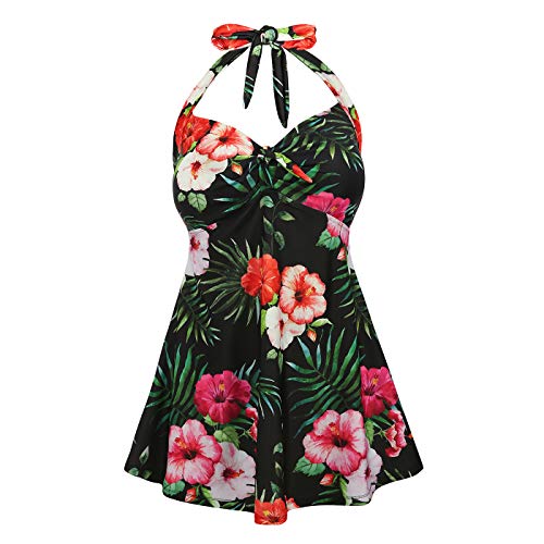 HDE Women's One Piece Swimdress Plus Size Tummy Control Boy Short Retro Swimsuit2